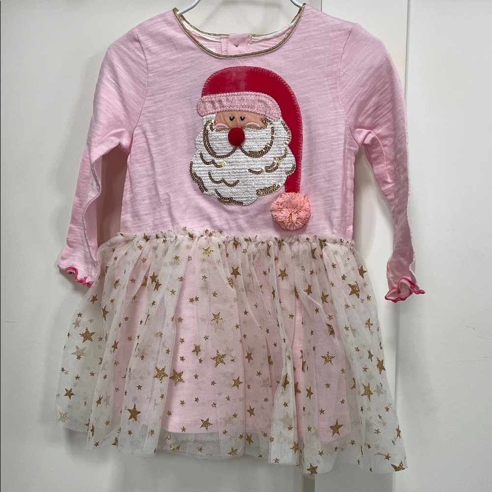 Mud Pie Pink Santa Dress with Gold Stars